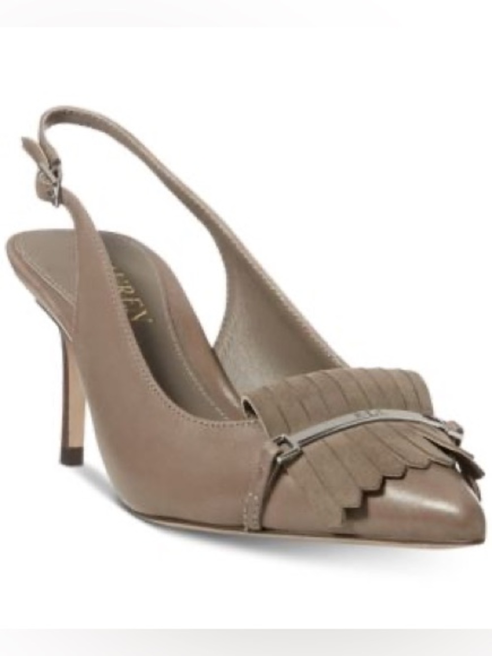 Ralph Lauren Taupe Fringe Slingback Pump